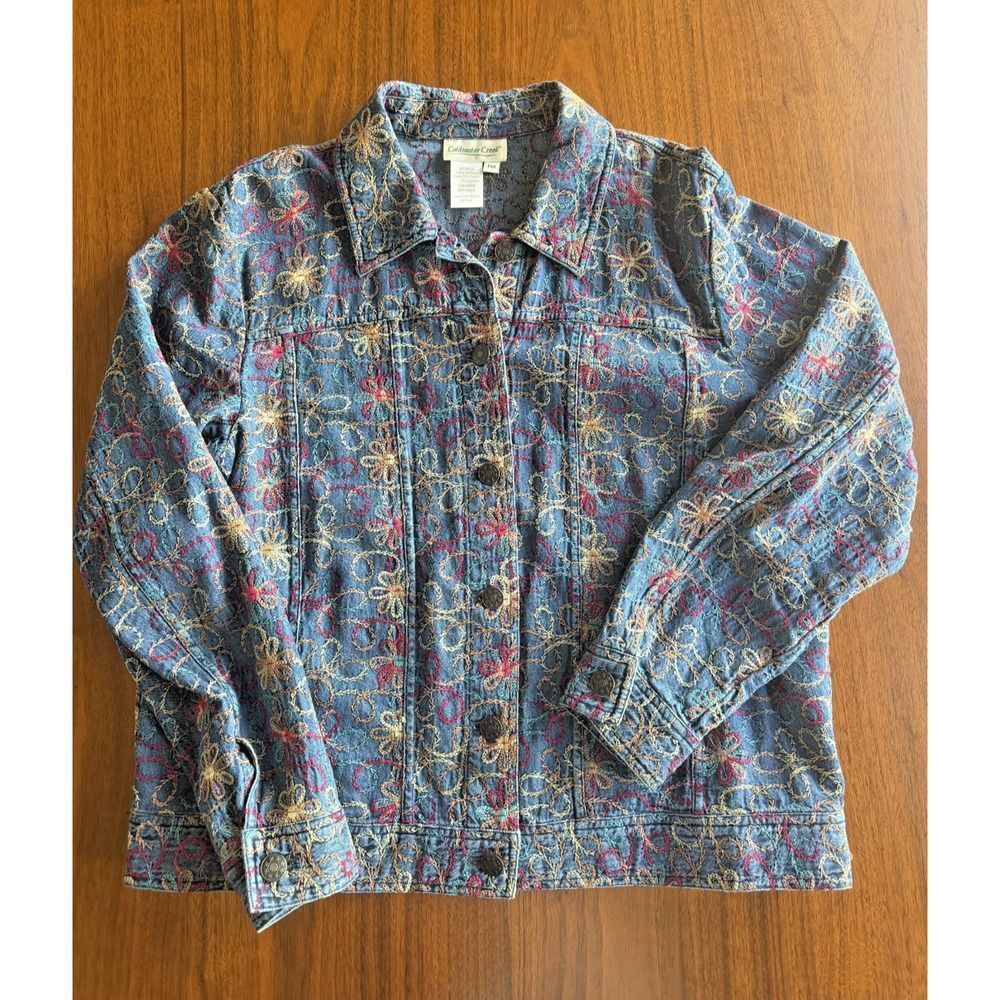 Coldwater Creek Women's Floral Embroidered Jean Jacket - Size PM